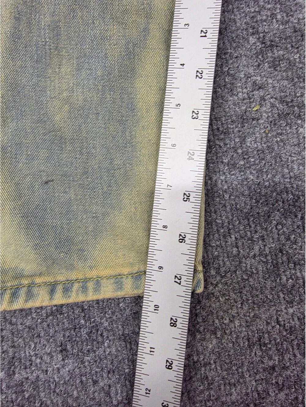 Distressed Light Blue Denim Jeans with Colorful Patches, Size 34